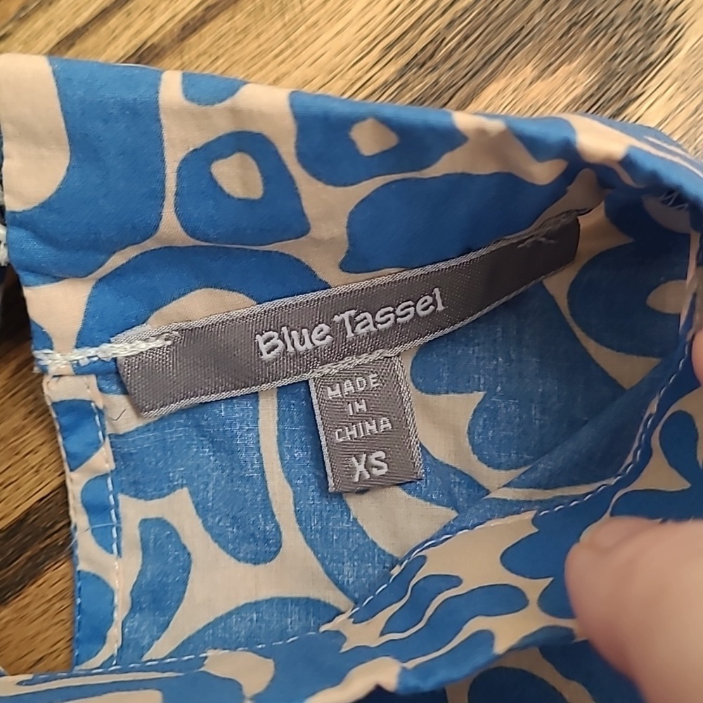 Anthropologie Blue Tassel Floral Blue Top Size XS - Picture 3 of 6